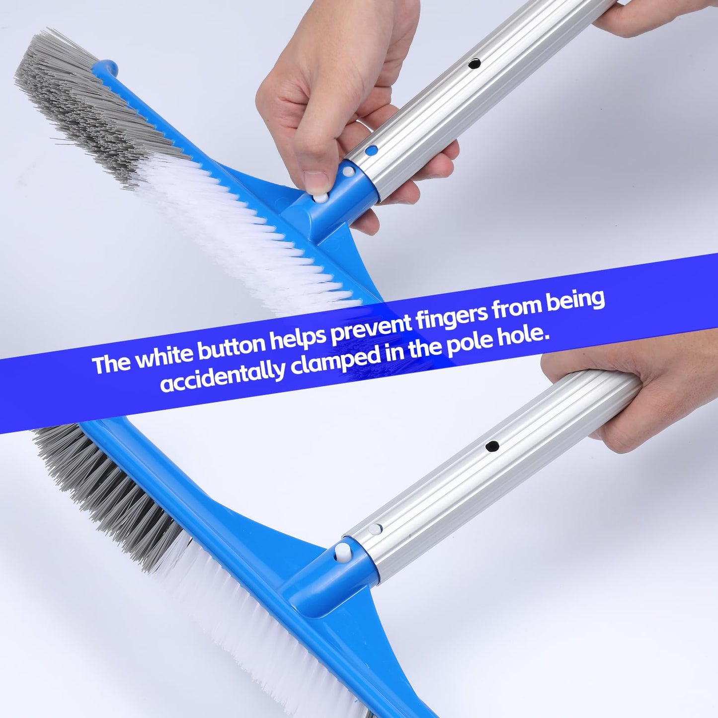 2 Pack Pool Brush, 16.5" Pool Brushes for Wall Cleaning, Premium Nylon Bristles Brush Head with Easy Clip, Curved Ends High-Efficiency Pool Scrub Brush (White, Gray & White)