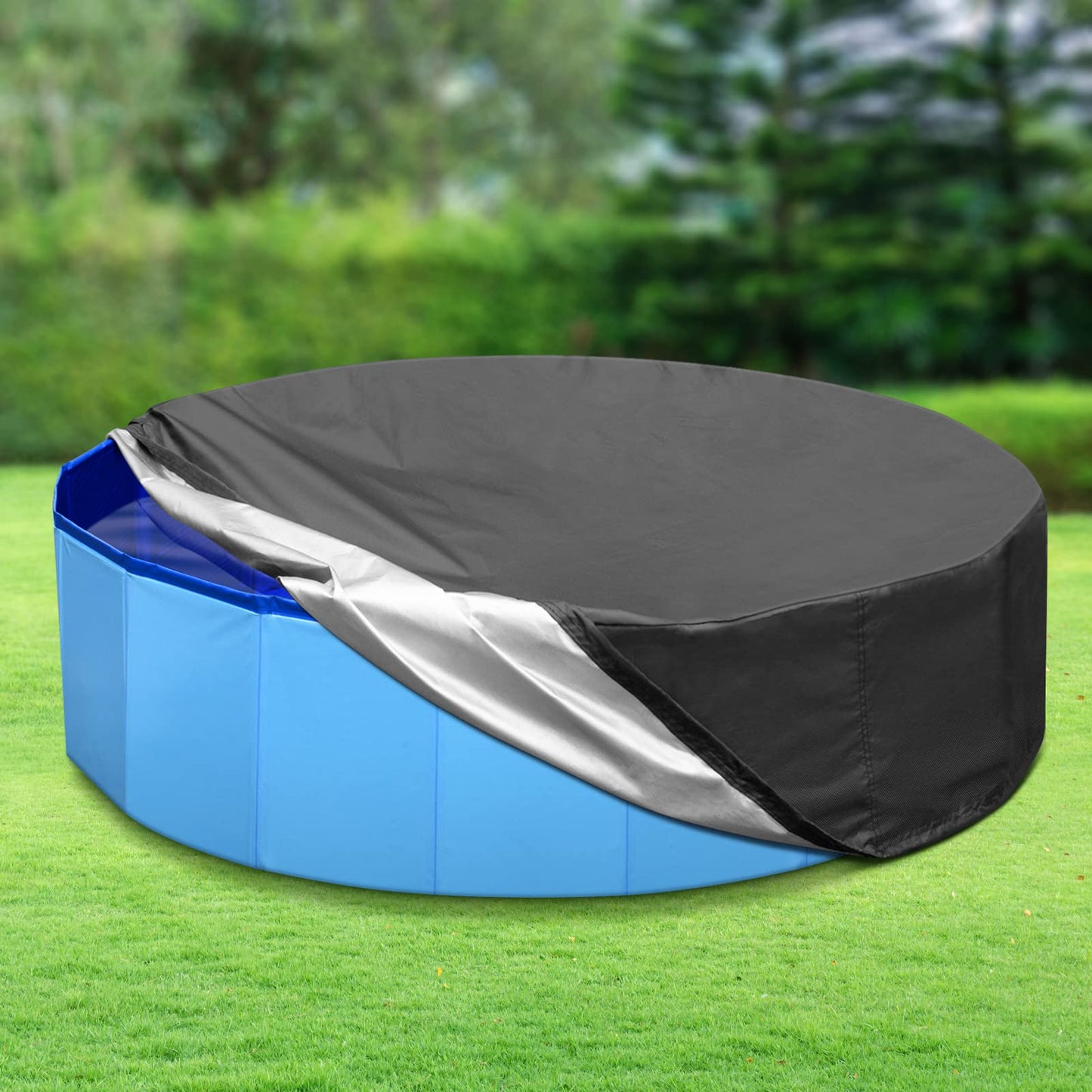 Tufmunb 71 inch Dog Pool Cover, Portable Round Collapsible Bathing Tub Kiddie Pool Cover with Oxford Cloth Material and Drawstring Design, Waterproof and Dustproof (Black) - Only Cover