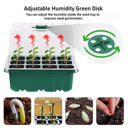 Danolt 5 Pack 60 Cell Seed Trays for Seedlings with Light, Heated Propagators for Seeds, Seed Trays with Lids, Includes 10 Pcs Plant Label and 2 Pcs Tools