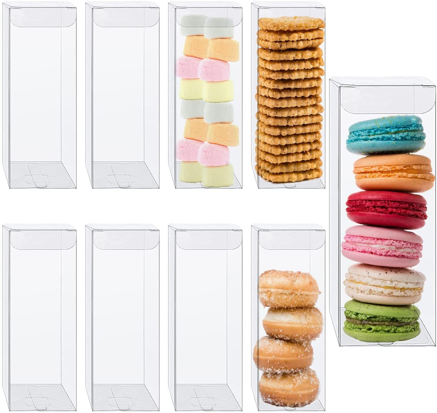 WODJR 50 Clear Gift Boxes - Transparent Cube PET Boxes, 2x2x6inch for Wedding, Birthday, Baby Shower