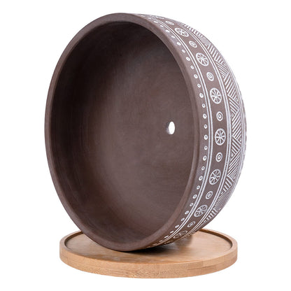 Thirtypot 8 Inch Terracotta Succulent Planter Pot with Drainage Hole and Bamboo Tray, Brown Round Shallow Bonsai Pot for Indoor Plants