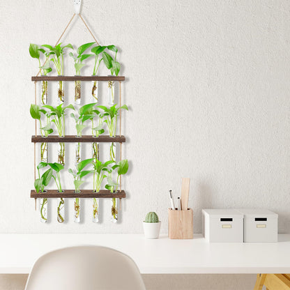 3 Tier Hanging Propagation Station, Wall Hanging Planter Terrarium with Wooden Stand&16 Glass Test Tubes, for Hydroponic Cuttings, Home Office Decor (3Tier&16Tubes)