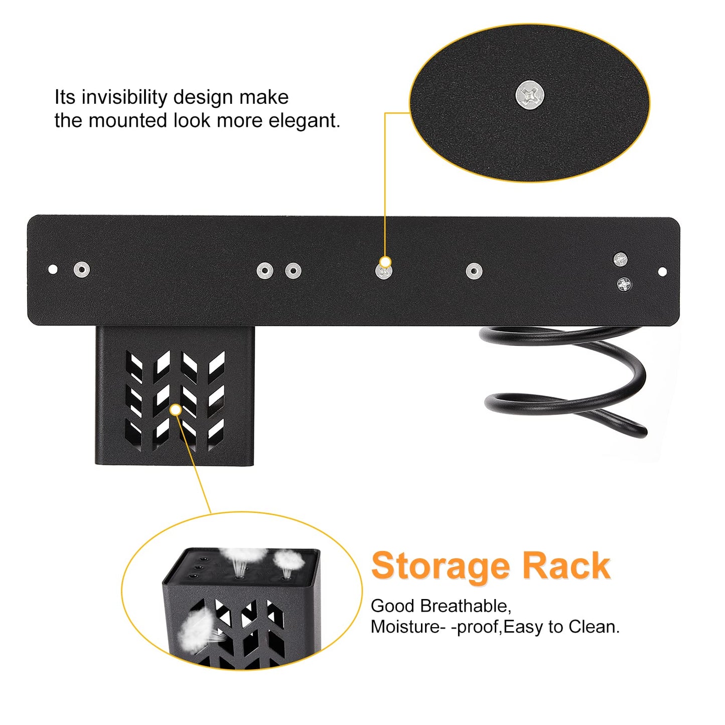 YUET Hair Dryer Holder,Hairdryer Station Accessories Organiser Wall Mounted Shelf Bracket Stand Hanger Straightener Blow Storage with Holes Rack Plug Hook For Bathroom Aluminum Black