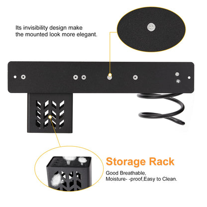 YUET Hair Dryer Holder,Hairdryer Station Accessories Organiser Wall Mounted Shelf Bracket Stand Hanger Straightener Blow Storage with Holes Rack Plug Hook For Bathroom Aluminum Black