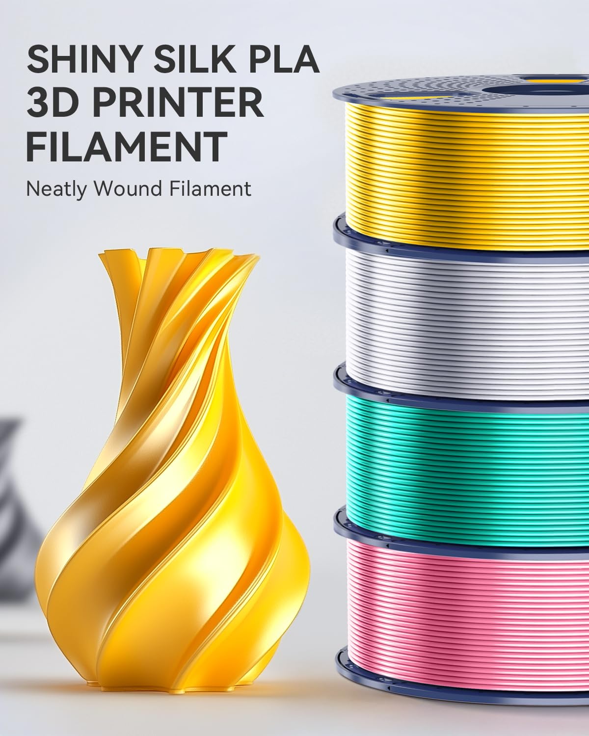 SUNLU Silk PLA 3D Printer Filament, Shiny Silk PLA Filament 1.75mm ±0.02mm, Silky Smooth Finish & Tangle-Free, Reusable Spool Fits Most FDM 3D Printers, 1KG PLA Silk Single Color (Sliver)