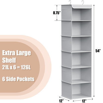 Simple Houseware 6 Shelves Hanging Closet Organizers Storage, Grey