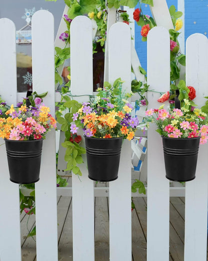 10 CM Small Metal Hanging Flower Pot Indoor - 12 Pcs Round Metal Iron Buckets with Detachable Hooks and Drainage Holes Hanging Herb Planter for Railing Fence Outdoor Balcony Garden Patio Decor, Black