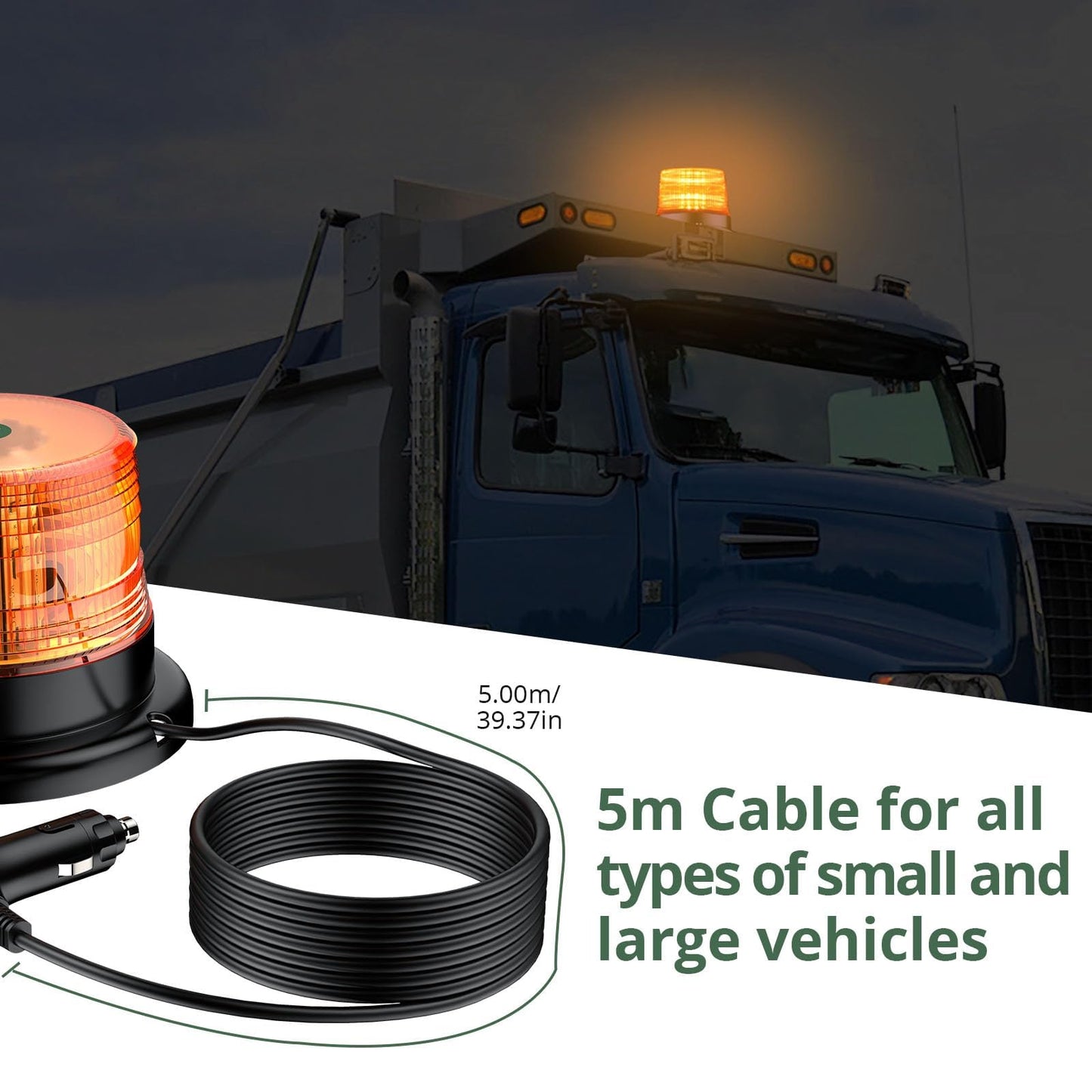 EYPINS Magnetic Flashing Beacon Light 40 LEDs Amber, Waterproof Car Truck Emergency Warning Light, Safety Rooftop Strobe Beacon Lights for Truck Car Forklift 12V/24V with 16FT Cable