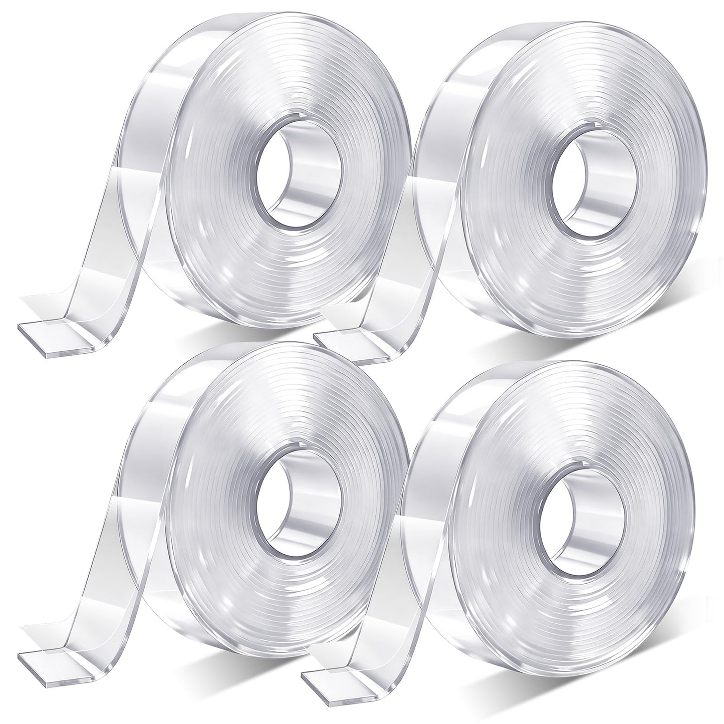 Boocalny 4 Rolls Double Sided Tape Heavy Duty, 1.2"×16.4Ft (2mm) Strong Adhesive Nano Tape Removable Gel Tape, Water-Resistant Clear Two Sided Mounting Tapes for Wall Carpet Picture Poster Hanging