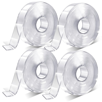 Boocalny 4 Rolls Double Sided Tape Heavy Duty, 1.2"×16.4Ft (2mm) Strong Adhesive Nano Tape Removable Gel Tape, Water-Resistant Clear Two Sided Mounting Tapes for Wall Carpet Picture Poster Hanging