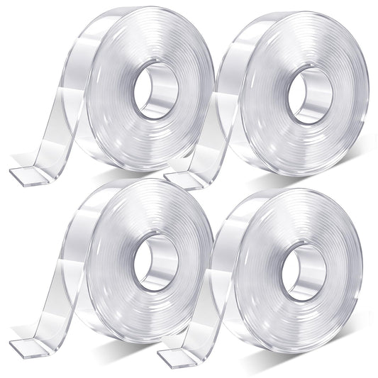 Boocalny 4 Rolls Double Sided Tape Heavy Duty, 1.2"×16.4Ft (2mm) Strong Adhesive Nano Tape Removable Gel Tape, Water-Resistant Clear Two Sided Mounting Tapes for Wall Carpet Picture Poster Hanging