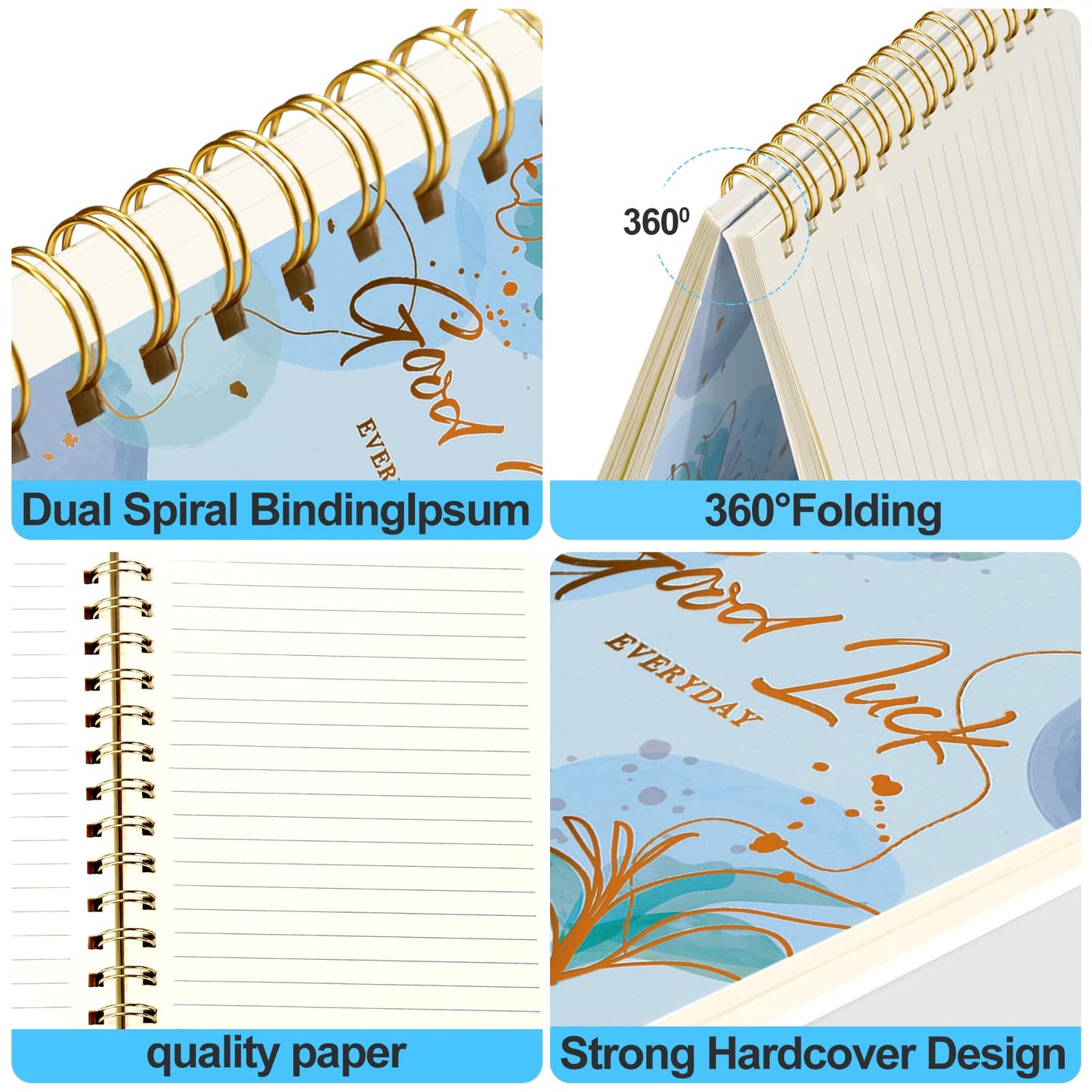 4 PCS Women's Aesthetic Spiral Notebook, 640 Pages Hardcover College Straight Line Horizontal Line Journal, Cute Journaling Notebook, Men's and Women's Note Books, 4 Colors