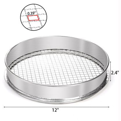 Suwimut Soil Sifter for Gardening, 12 Inch Large Stainless Steel Soil Sieve with 0.39 Inch Mesh, Garden Sifting Screen for Dirt, Sand, Rock, Filtration, Compost and Bonsai