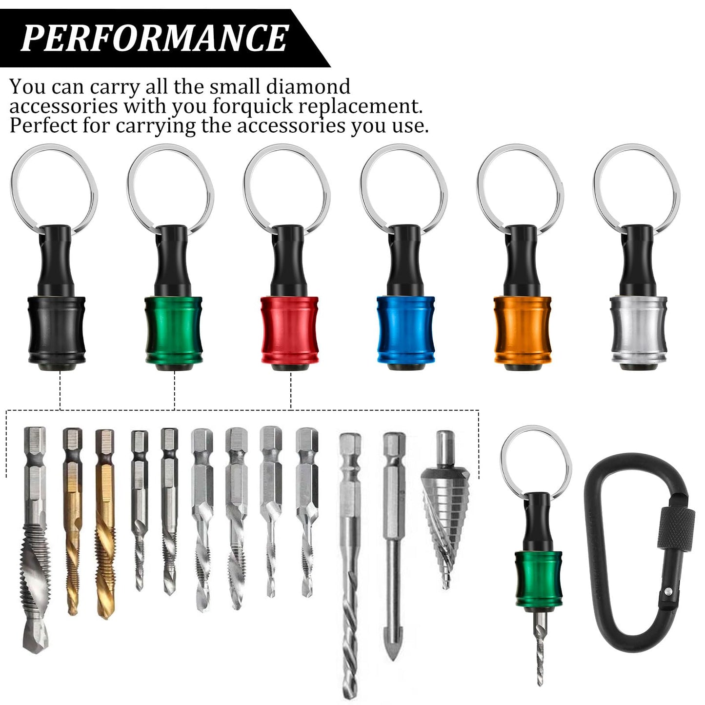 24Pcs Carabiner Bit Holder Keychain 1/4 inch Hex Hex Shank Drill Bits Holder Universal Bit Holder Key Chain Quick Release Bit Holder Extension Bar Screwdriver Bit Holders Gifts for Men