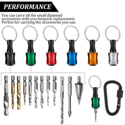 24Pcs Carabiner Bit Holder Keychain 1/4 inch Hex Hex Shank Drill Bits Holder Universal Bit Holder Key Chain Quick Release Bit Holder Extension Bar Screwdriver Bit Holders Gifts for Men