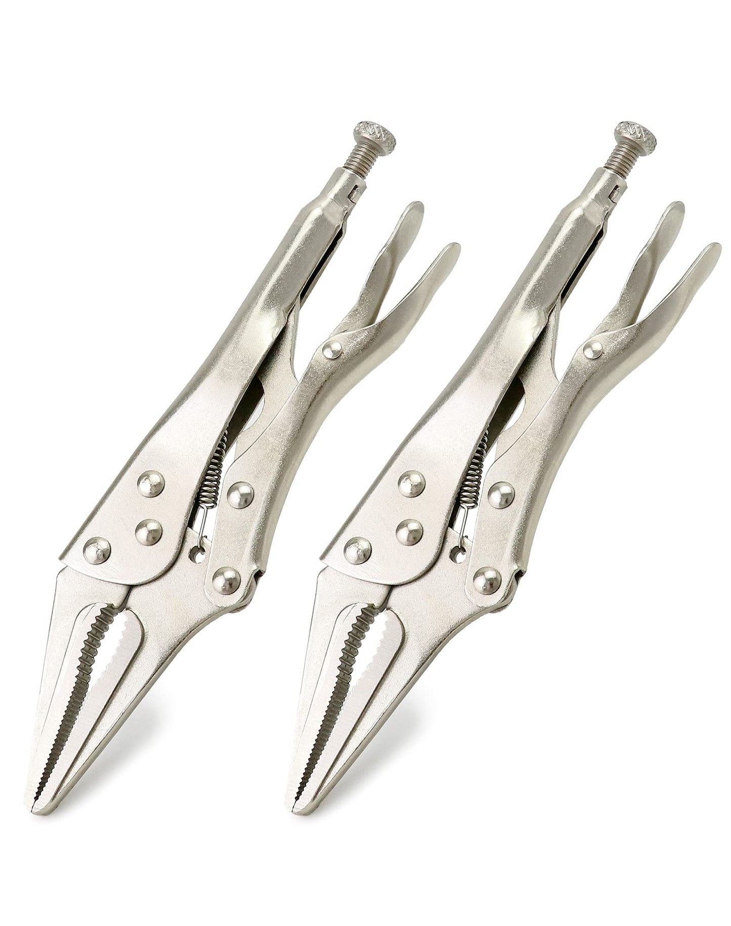 QWORK 2 Pack Original Locking Pliers Long Nose, 9" Long Nose Pliers, Curved Jaw Pliers, 2-3/4" Maximum Opening Locking Pliers Set
