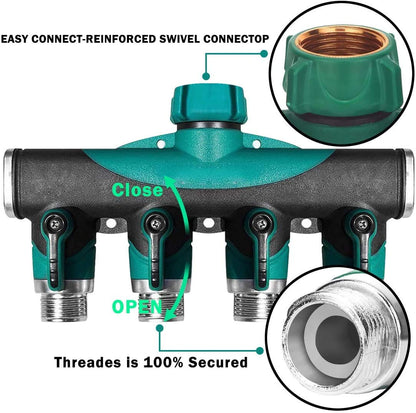 VASLON Hose Spliter 4 Way Garden Hose Splitter Heavy Duty Water Hose Adapter Connector 3/4" Hose Faucet Manifold,Ideal for Lawns,Garden,Drip Irrigation