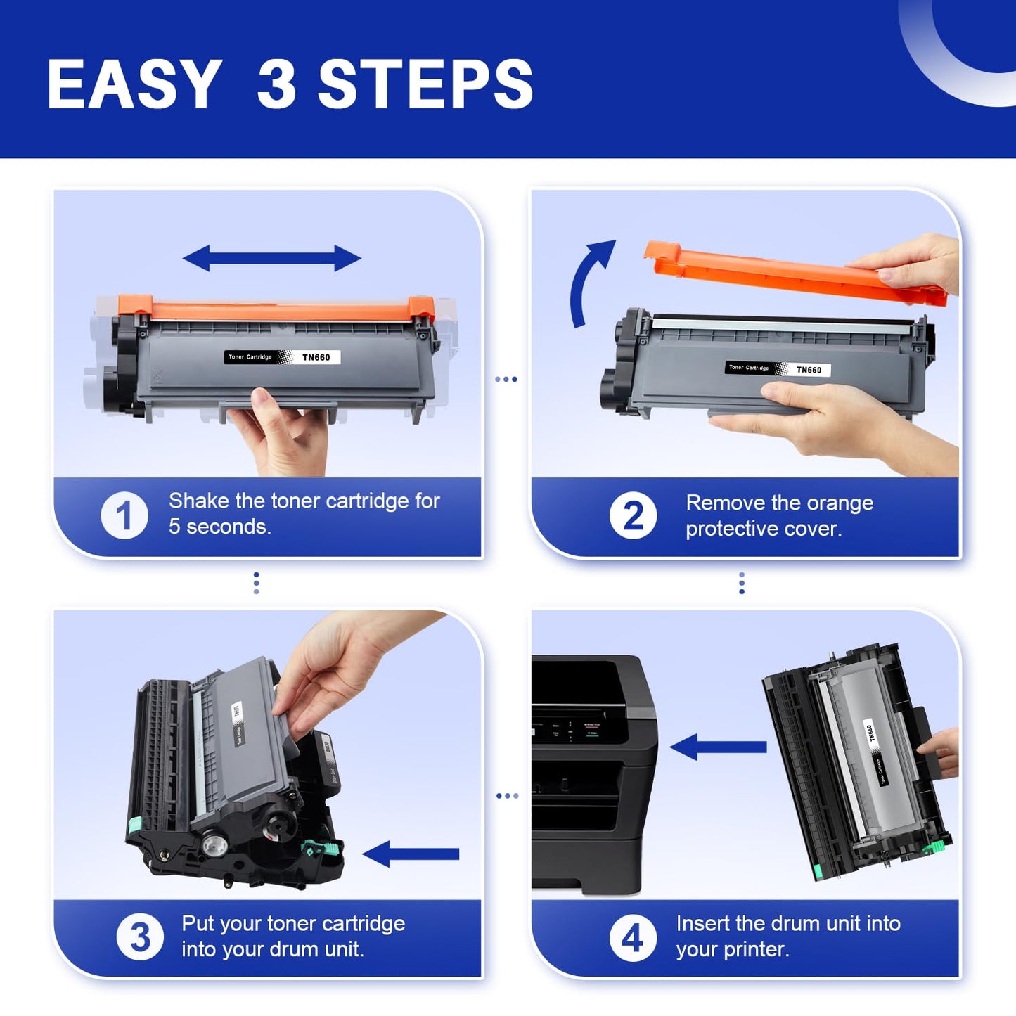 TN660 Toner Cartridge Replacement for Brother TN660 TN-660 TN630 TN-630 Black Compatible with HL-L2300D HL-L2340DW HL-L2380DW DCP-L2520DW DCP-L2540DW MFC-L2720DW MFC-L2700DW (Black, 2 Combo Pack)