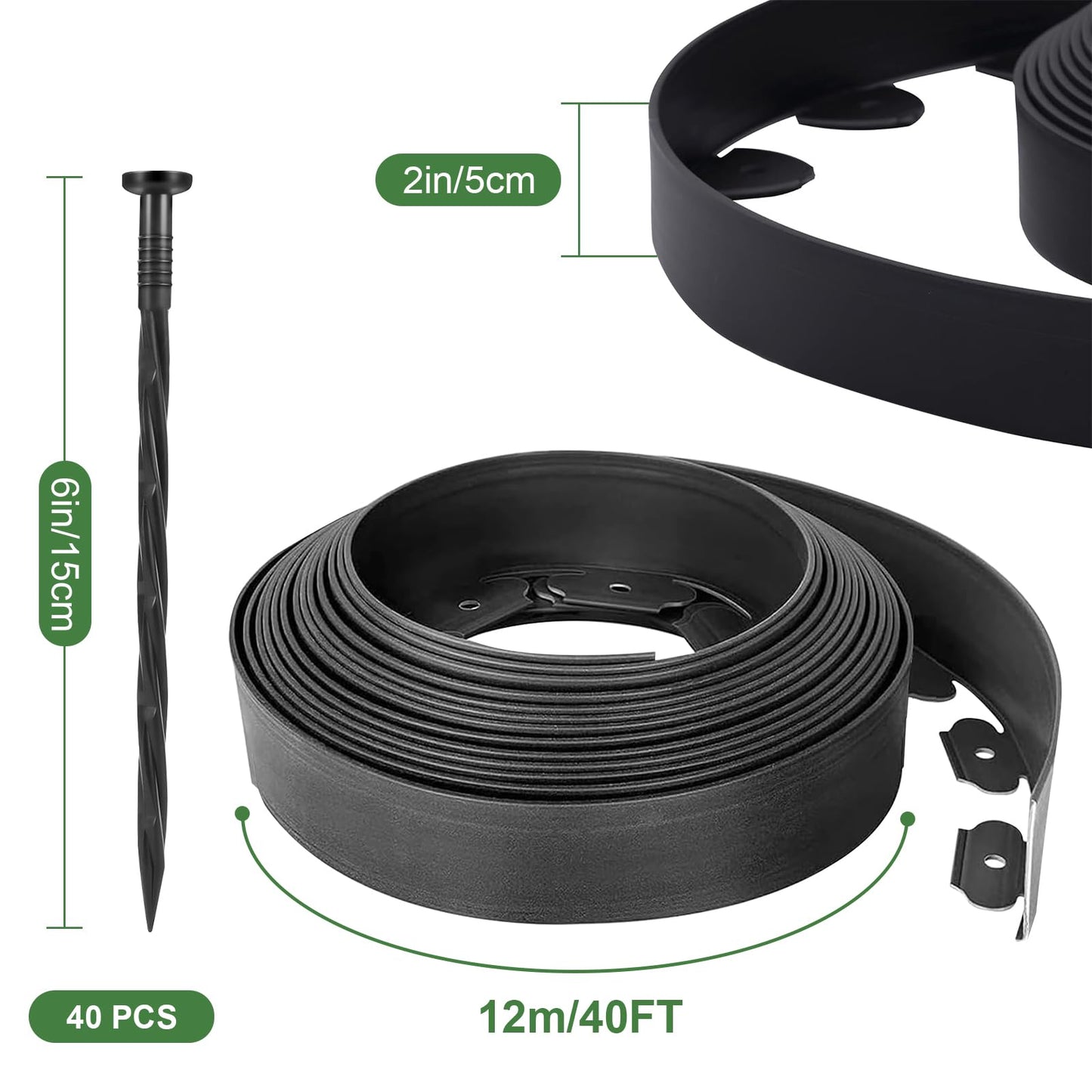 40Ft Garden Edging Border 2-inch Height with 40 Pcs 6-inch Plastic Stakes Landscape Edging Border Paver Edging Kit for Lawn, Yard, Flower Beds