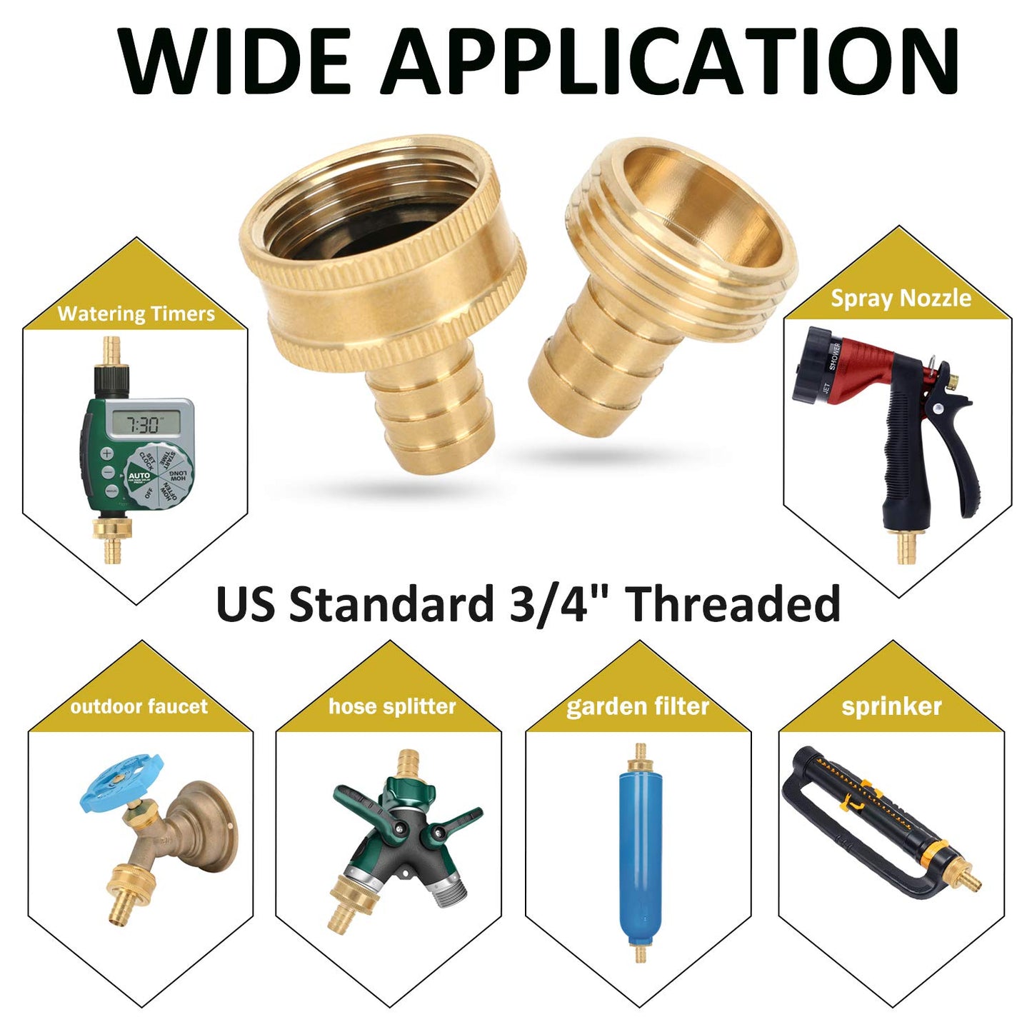 STYDDI Solid Brass 1/2-Inch Hose Repair Kit, Heavy Duty 1/2" Water Hose Ends Female and Male Replacement Connector with Clamps, Fit All 1/2-Inch Garden Hose, 4 Set