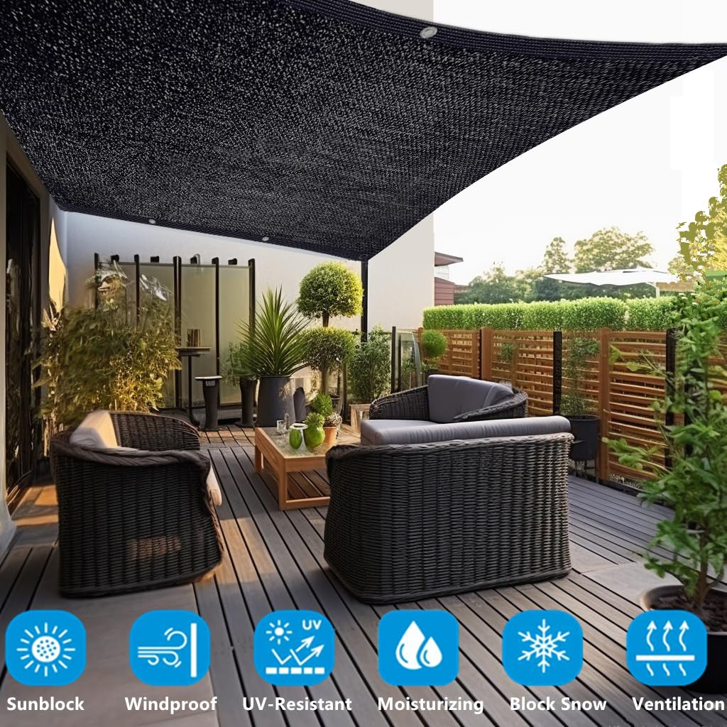 90% Black Sun Mesh Shade Sunblock Shade Cloth UV Resistant Net with Grommets for Patio Pergola RV Awning (6.5x16ft)