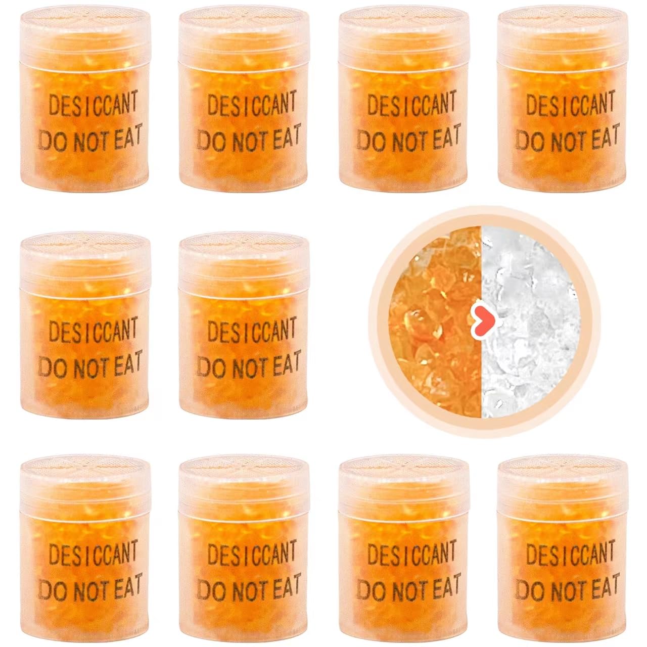 Wisesorb 1 Gram 100 Packs Desiccant Canister, Silica Gel Clear Capsules, Orange-White Indicating Desiccant Packets, Food Grade Safe Moisture Absorbers for Storage, Pill Bottles, Spices