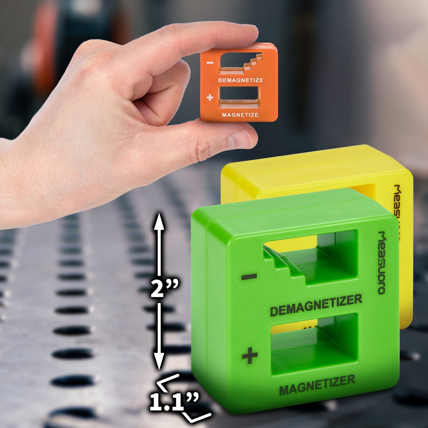 MeasuPro Demagnetizer and Magnetizer For Screwdrivers Tips, Bits, and Small Tools, Large or Big Screws, Drills, Drill Bits, Sockets, Nuts And Nails, 3 Pack Green, Yellow, Orange