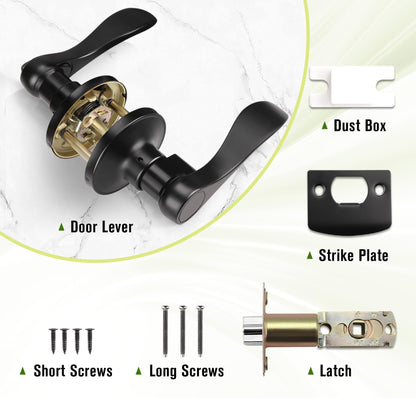 Probrico Matte Black Door Handles Interior Passage Door Levers Hall Closet Handles Keyless Interior Non-Locking Lever with No Keys