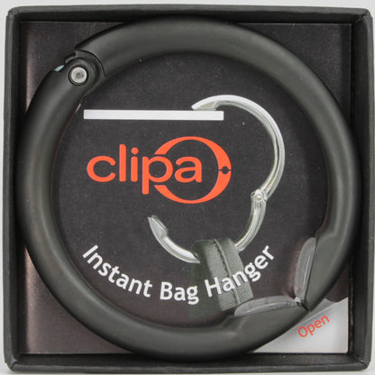 Clipa Handbag Hanger – Matte Black PVD - The Ring That Opens into a Hook and Hangs in Just 10 mm of Space, Holds 15 kg, 3 yr. Warranty.