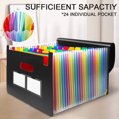 2 Pack 24 Pockets Expanding File Folder with Handle, A4 Letter Size Portable Accordian File Organizer, Document Folder with Handle for School, Office, Home