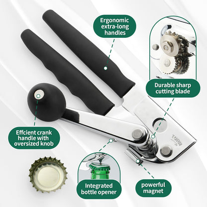 Roryimke Commercial Can Opener Manual Stainless Steel Heavy Duty Handheld Can Opener Extra-Long Handles Can Opener for Seniors for Big Cans