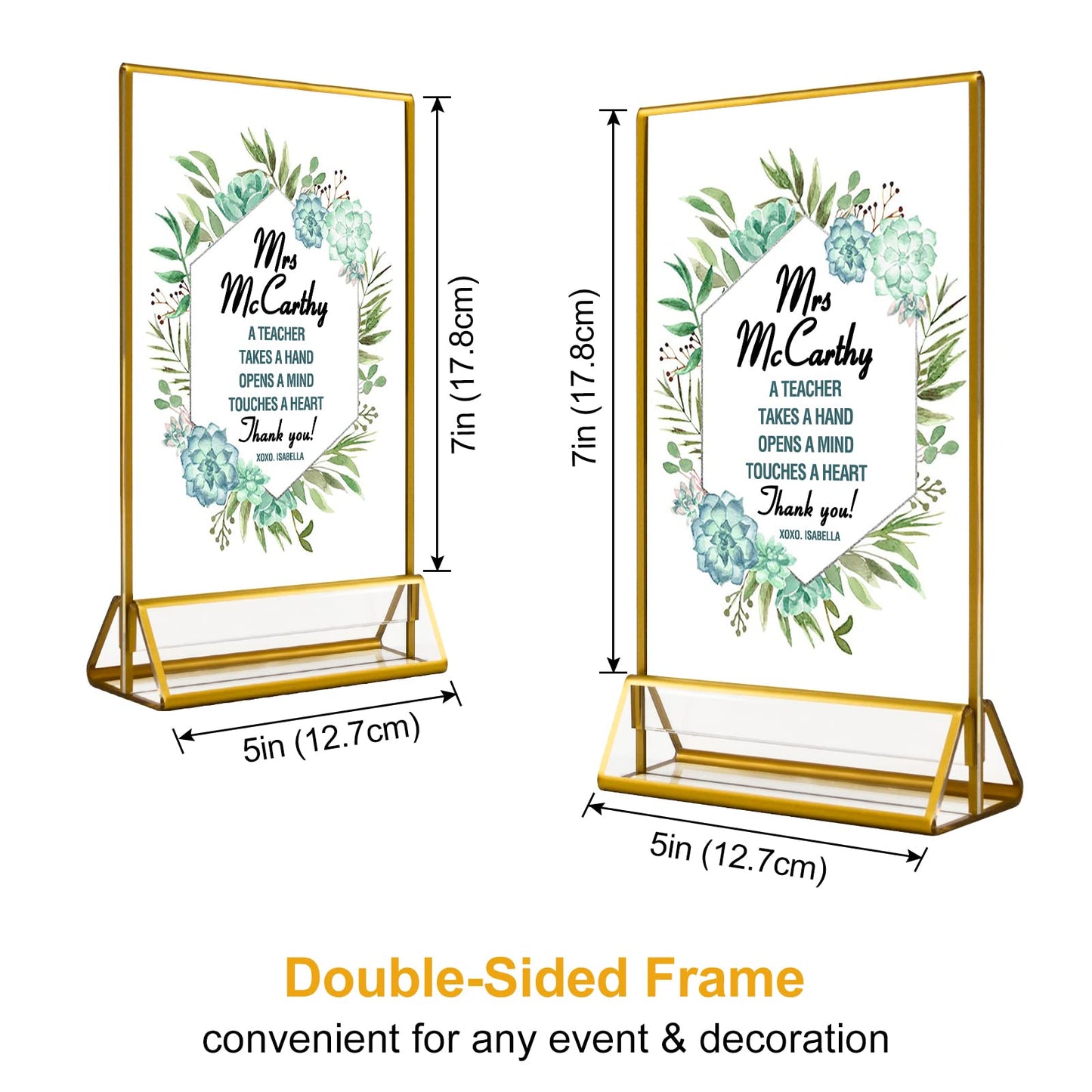 Acrylic Gold Sign Holders, 5x7 Vertical Clear Picture Frames with Gold Borders, Double Sided Table Menu Display Stand for Restaurant Signs, Wedding Table Numbers, Photos and Art Display - 6 Pack