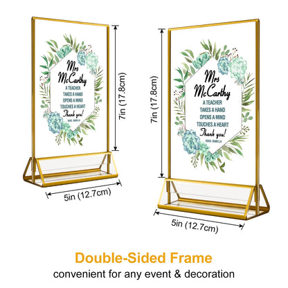 Acrylic Gold Sign Holders, 5x7 Vertical Clear Picture Frames with Gold Borders, Double Sided Table Menu Display Stand for Restaurant Signs, Wedding Table Numbers, Photos and Art Display - 6 Pack