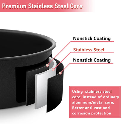 6 Inch Cake Pan Set of 3, E-far Nonstick Stainless Steel Small Round Cake Pans Tin for Baking Layer Cakes, Stainless Steel Core & Non-Toxic Coating, Straight Side & 2 Inch Deep
