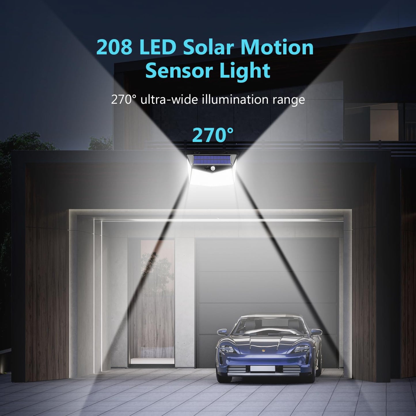 DISGIAN Solar Lights Outdoor, 208 LED Solar Motion Sensor Light with 3 Modes &270° Wide Angle,IP65 Waterproof, Solar Security Lights for Yard Pathway Porch Garage,Cool White(1 Pack)