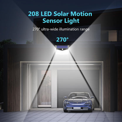 DISGIAN Solar Lights Outdoor, 208 LED Solar Motion Sensor Light with 3 Modes &270° Wide Angle,IP65 Waterproof, Solar Security Lights for Yard Pathway Porch Garage,Cool White(1 Pack)