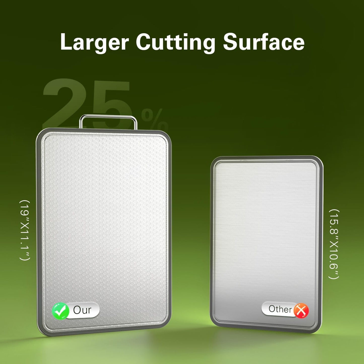 Double-Sided Stainless Steel Cutting Board for Kitchen, 16''×11'' Scratch-Resistant Cutting Board for Meat, Vegetables & Fruits, Rust-Resistant Chopping Board with Juice Groove on Both Sides