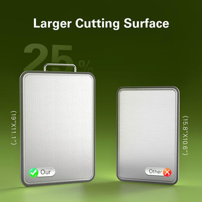 Double-Sided Stainless Steel Cutting Board for Kitchen, 16''×11'' Scratch-Resistant Cutting Board for Meat, Vegetables & Fruits, Rust-Resistant Chopping Board with Juice Groove on Both Sides