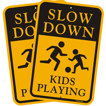 2Pack Slow Down Kids Playing Sign Slow Down Kids Children at Play Security Alert Road Sign 12x18 inch Reflective Aluminum Waterproof UV Protected Easy to Mount Warning Signs
