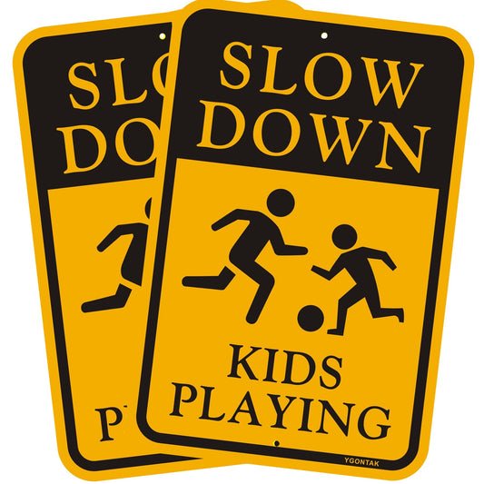 2Pack Slow Down Kids Playing Sign Slow Down Kids Children at Play Security Alert Road Sign 12x18 inch Reflective Aluminum Waterproof UV Protected Easy to Mount Warning Signs