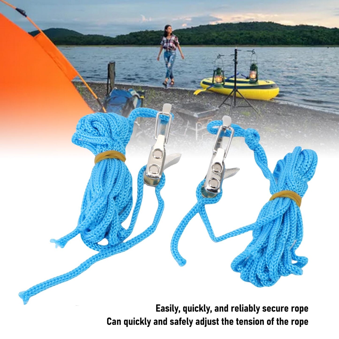 6PCS Rope Adjuster Kit Quick Adjustable Adjustment Secure Fixation Cord Tensioner with Rope for Camping Boating