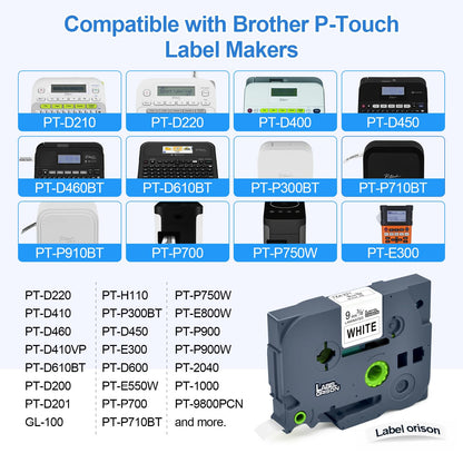 5Pack Compatible with Brother Ptouch Label Tape TZe221 TZo221 Black on White P-Touch Tze Tz Cartridge Self Adhesive Labeling Cassette Refills 9mm 0.35 x 26.2Feet(3/8x8m)