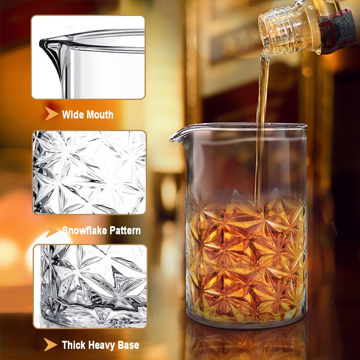 Carfeel 2 Piece Crystal Cocktail Mixing Glass Set with Hawthorne Strainer, Old Fashioned Mixing Glass