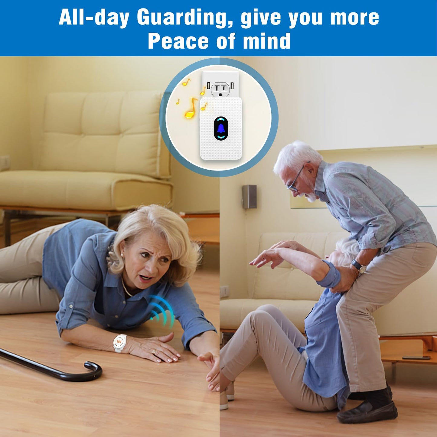 Daytech Caregiver Pager Wireless Senior Alarm Call Button Emergency Panic Button Call Bell Alert System for Elderly/Pregnant/Disabled, 1 Receiver + 1 Watch Call Button