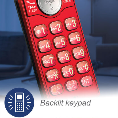 VTech DECT 6.0 Single Handset Cordless Phone with CID, Backlit Keypad and Screen, Full Duplex Handset Speakerphone, and Call Block Red