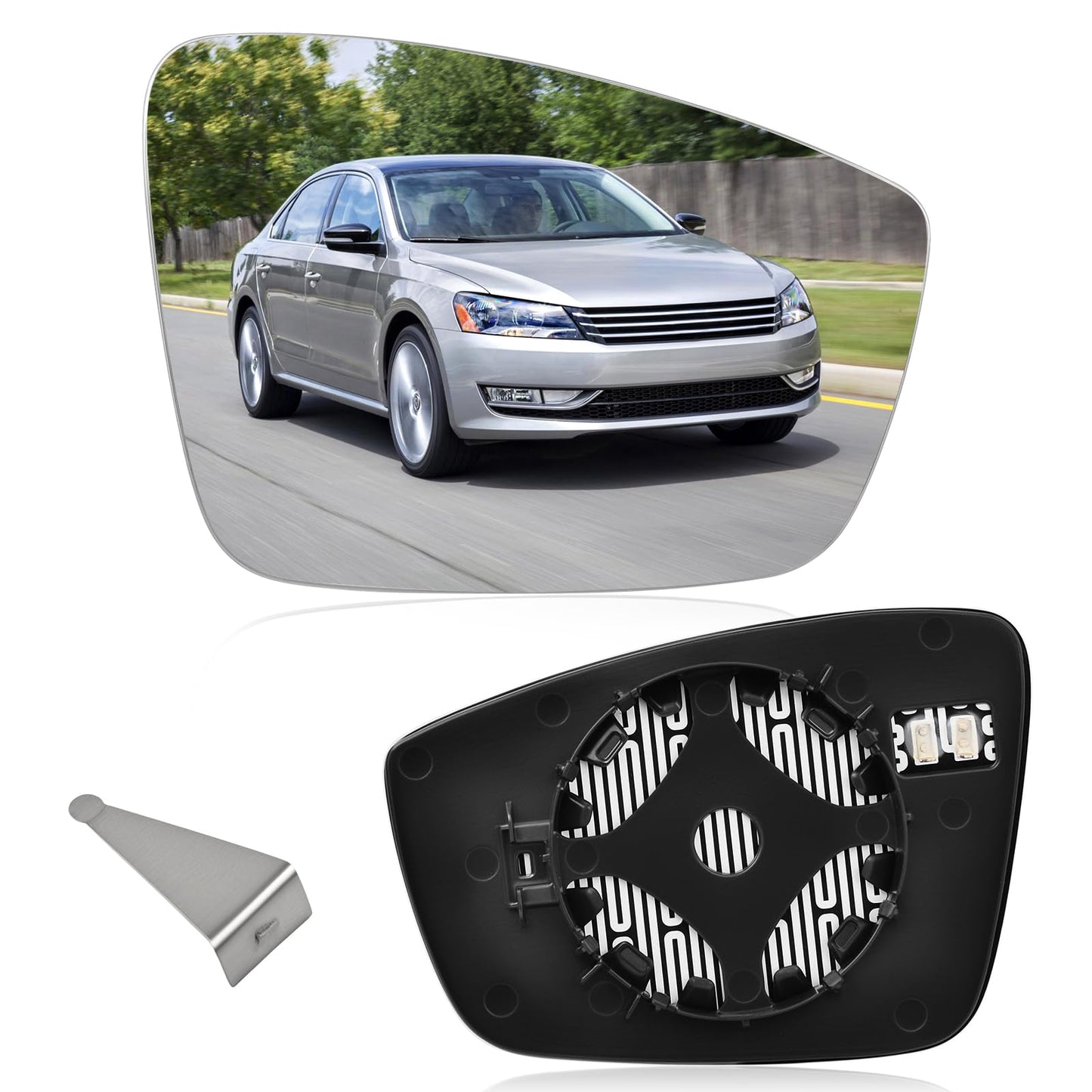 TOP-MAX VW Passenger Right Side Mirror Glass for 2011-2018 Volkswagen Jetta, 2012-2016 VW Beetle, 2012-2015 Volkswagen Passat, Convex Heated Mirror Glass Replacement with Backplate & Holder