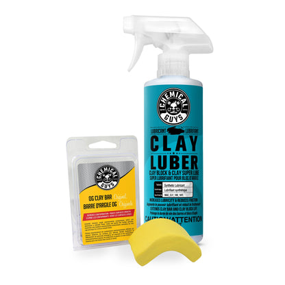 Chemical Guys OG Clay Bar & Lubber Synthetic Lubricant Kit, Light/Medium Duty, 473 ml (2 Items), Yellow