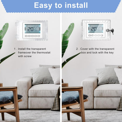 Universal Thermostat Lock Box with Key, Clear Large Thermostat Guard for Wall, Thermostat Cover with Lock for Thermostats 6.5" x 4" x 2" or Smaller (2)
