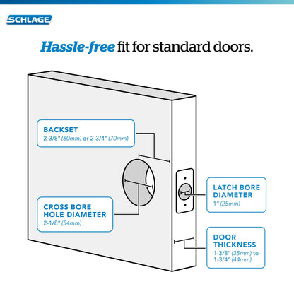 Schlage F10 GEO 605 CAM Georgian Door Knob with Camelot Trim, Hall & Closet Passage Lock, Bright Brass