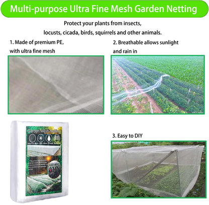 Ultra Fine Garden Mesh Netting,10x33FT Plant Cover,Barrier Protection Net for Anti Mosquito Insects Birds Animals,Plant Row Cover for Vegetable Plants, Fruits, Crops & Greenhouses